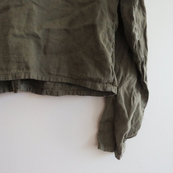 VINTAGE TOM TOM USA 100% Linen Cropped Blazer Jacket Khaki Green Lagenlook S - Picture 11 of 15